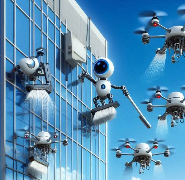 Cleaning drones are a subset of unmanned aerial vehicles (UAVs) tailored for cleaning operations. They are typically equipped with brushes, sprayers, or other cleaning tools and can be operated remotely or programmed to follow specific cleaning routes
      <br><br>
      <h4>Key Features</h4><br>
<i><b>High-Pressure Sprayers</b></i> Many cleaning drones use high-pressure water jets to remove dirt and grime from surfaces
<br>
<i><b>Brush Attachments</b></i> Some models come with rotating brushes to scrub surfaces clean
<br>
<i><b>Smart Navigation</b></i> Advanced drones utilize GPS and computer vision to navigate and clean efficiently
<br>
<i><b>Safety</b></i> Drones can safely clean at heights where it would be dangerous for human workers
      <br><br>
      <h4>Applications</h4><br>
<i><b>Window Cleaning</b></i> Drones can clean the windows of skyscrapers, reducing the need for scaffolding or rope access
<br>
<i><b>Solar Panel Cleaning</b></i> Regular cleaning of solar panels with drones can maintain their efficiency by removing dust and debris
<br>
<i><b>Building Maintenance</b></i> Drones can be used for the general cleaning of building facades, including hard-to-reach areas
      